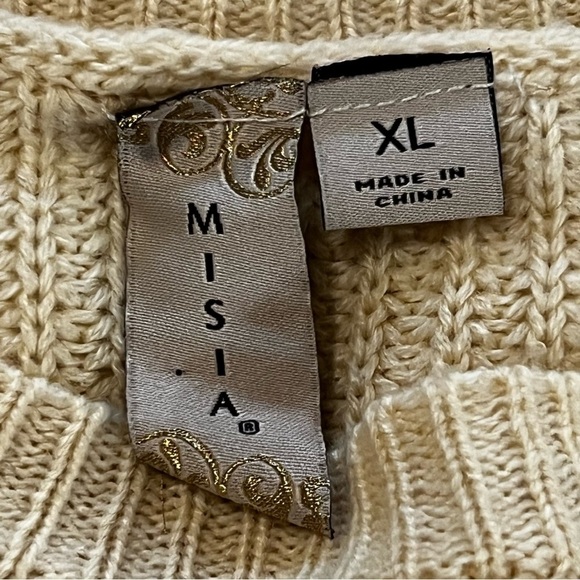 Misa Los Angeles Ruffle Flutter Sleeve Knit Sweater XL beige neutral feminine - Picture 14 of 14